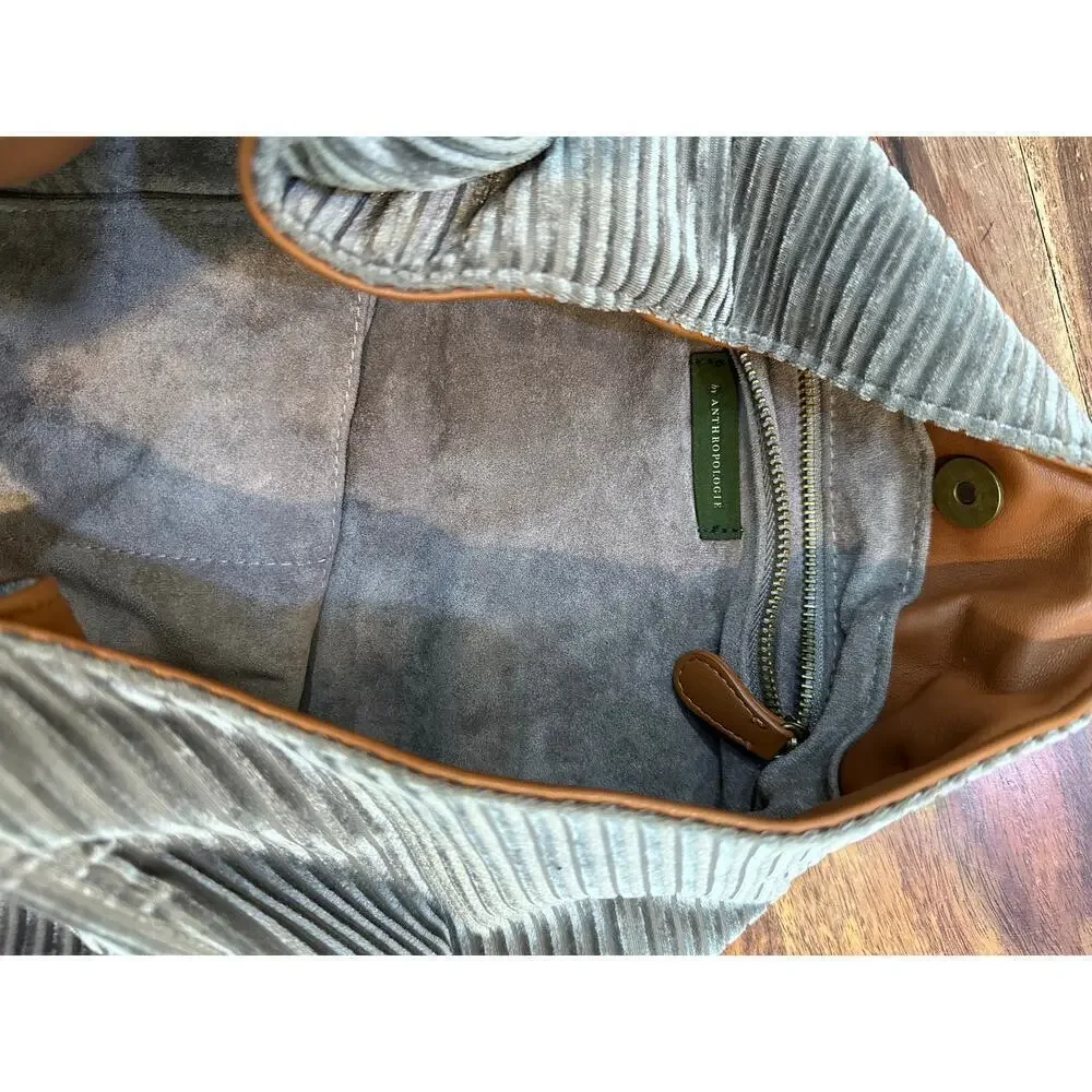 Anthropologie Women's Gray Corded Velvet Slouchy Tote Bag